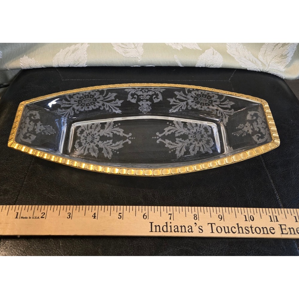 Vintage Heisey Glass Orchid 507 Oval Celery Relish Dish Tray Gold Trim